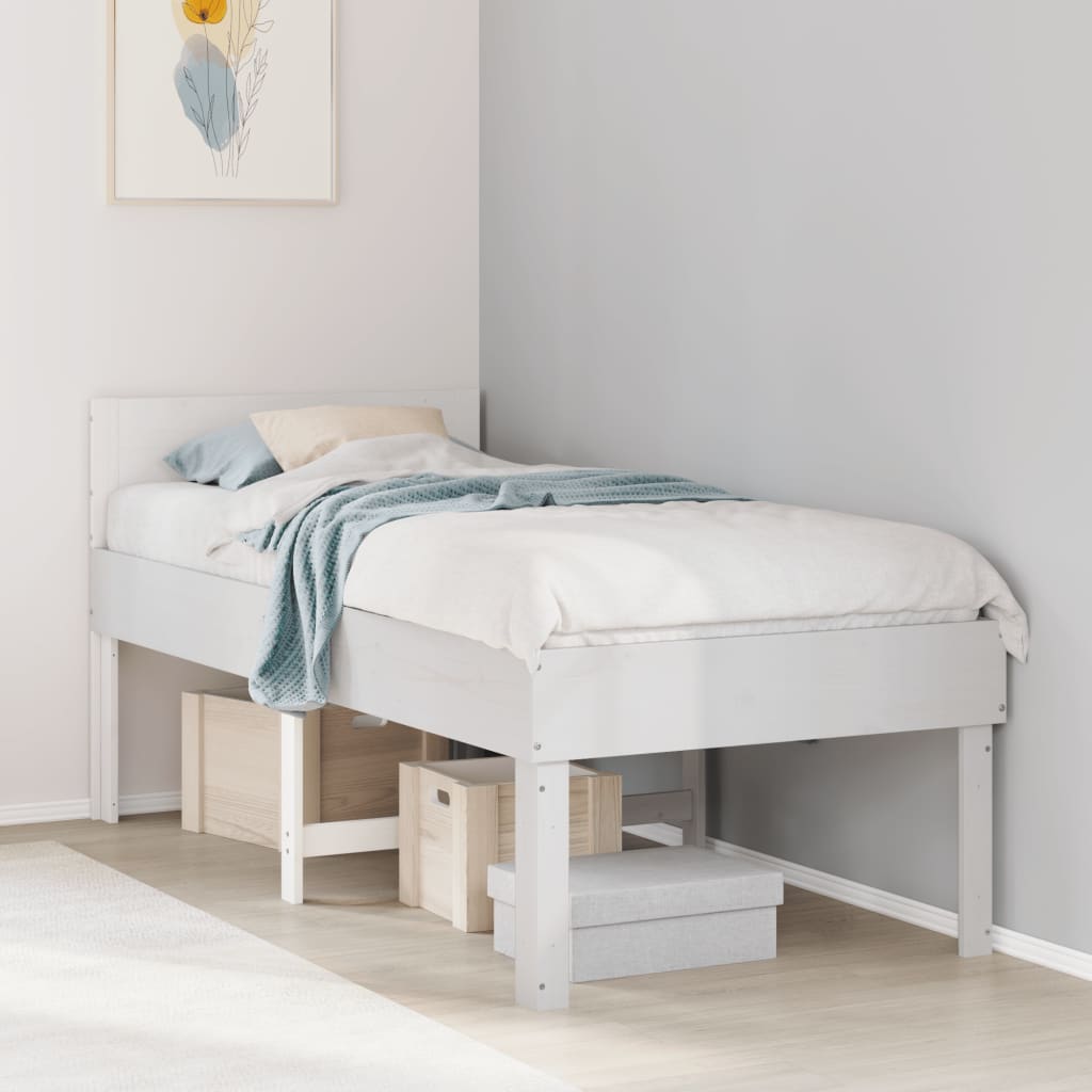 sengeramme uden madras 75x190 cm massivt fyrretræ hvid