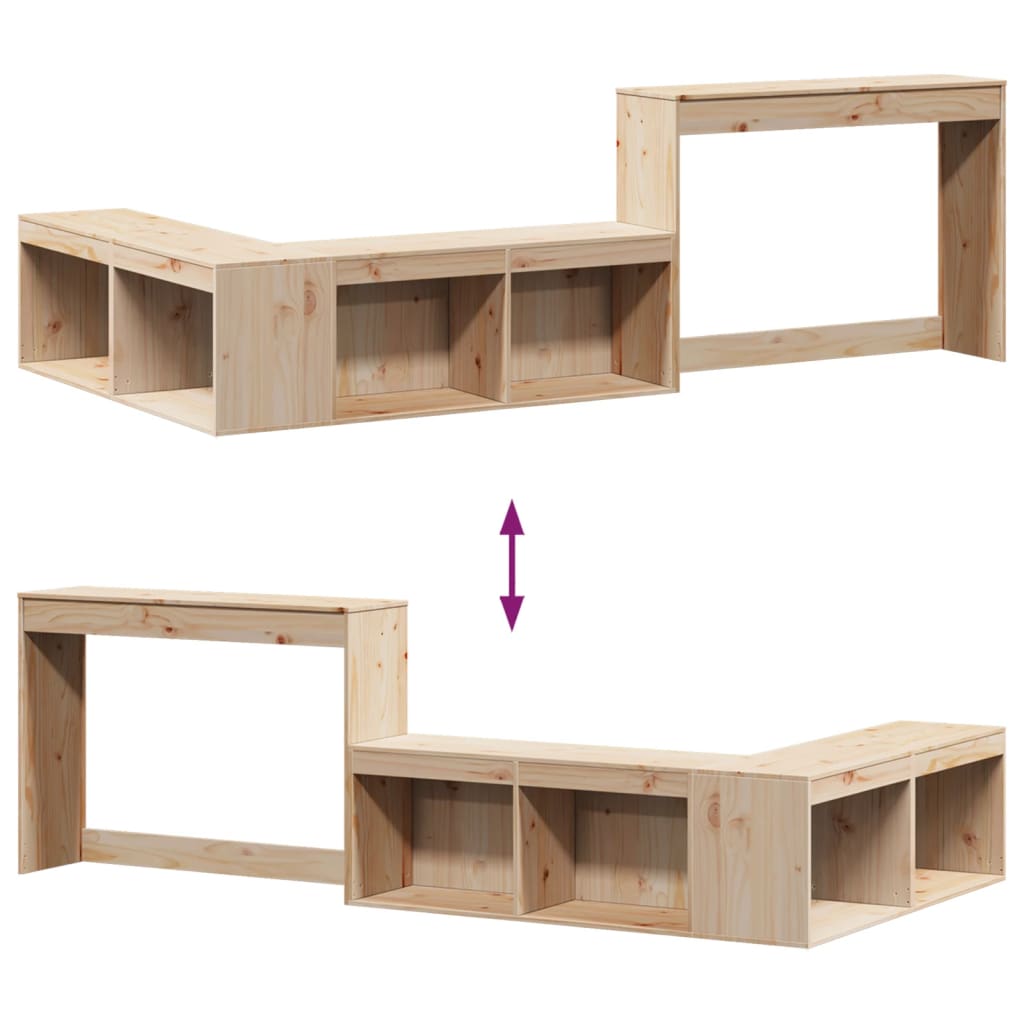 sengebord med skrivebord 232x122x75 cm massivt træ fyrretræ