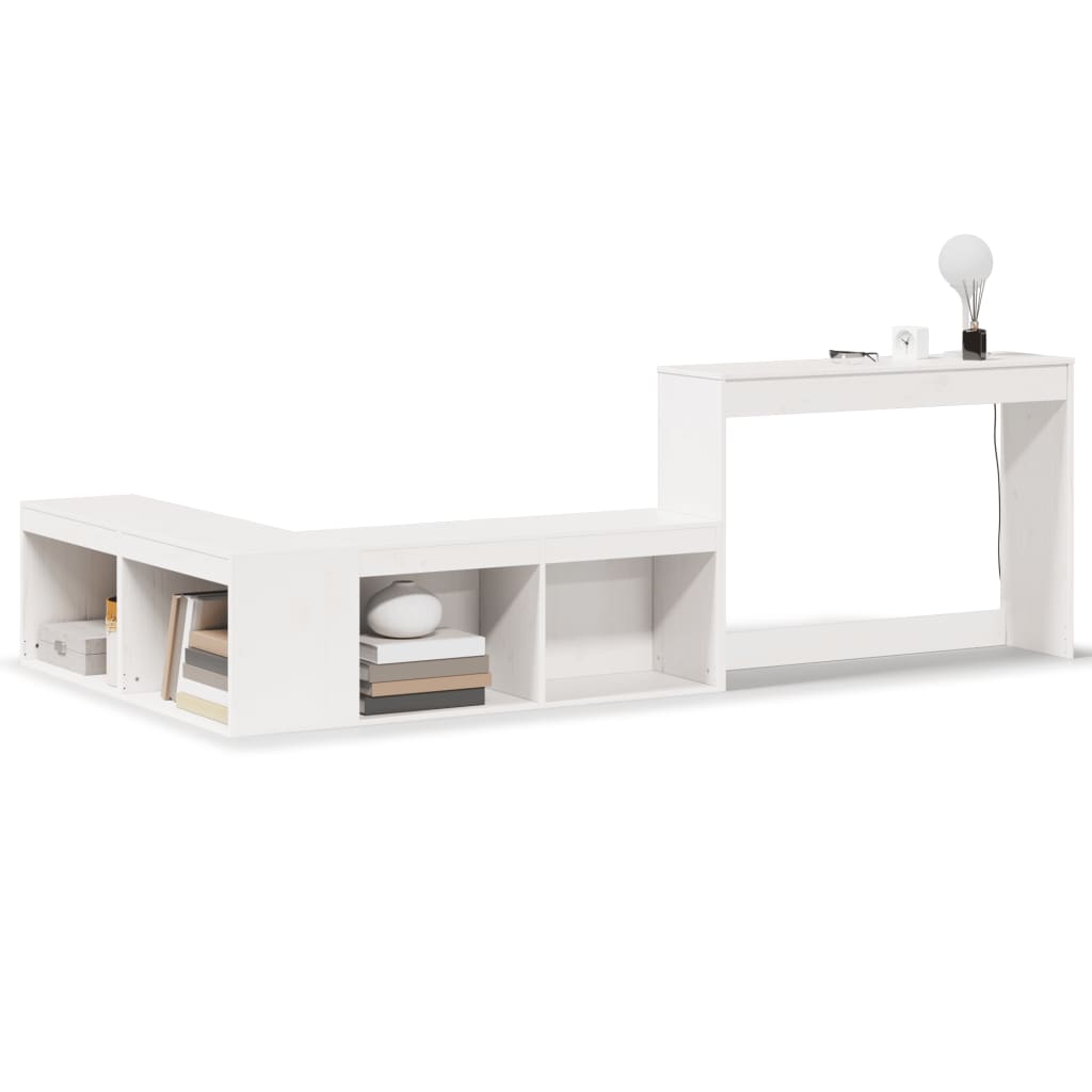 sengebord med skrivebord hvid 232x122x75 cm massivt træ fyrretræ