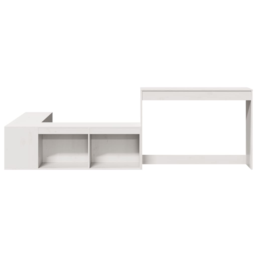 sengebord med skrivebord hvid 232x122x75 cm massivt træ fyrretræ