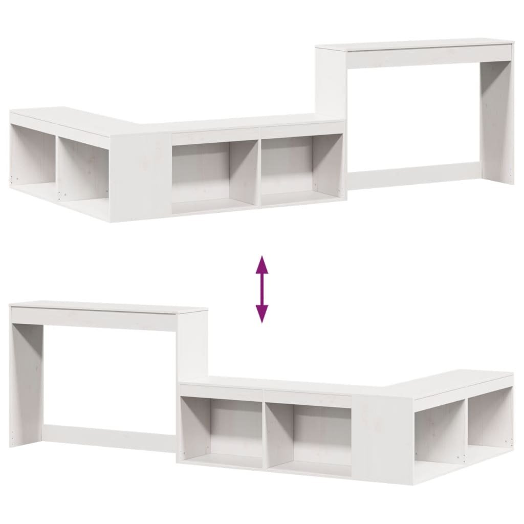 sengebord med skrivebord hvid 232x122x75 cm massivt træ fyrretræ
