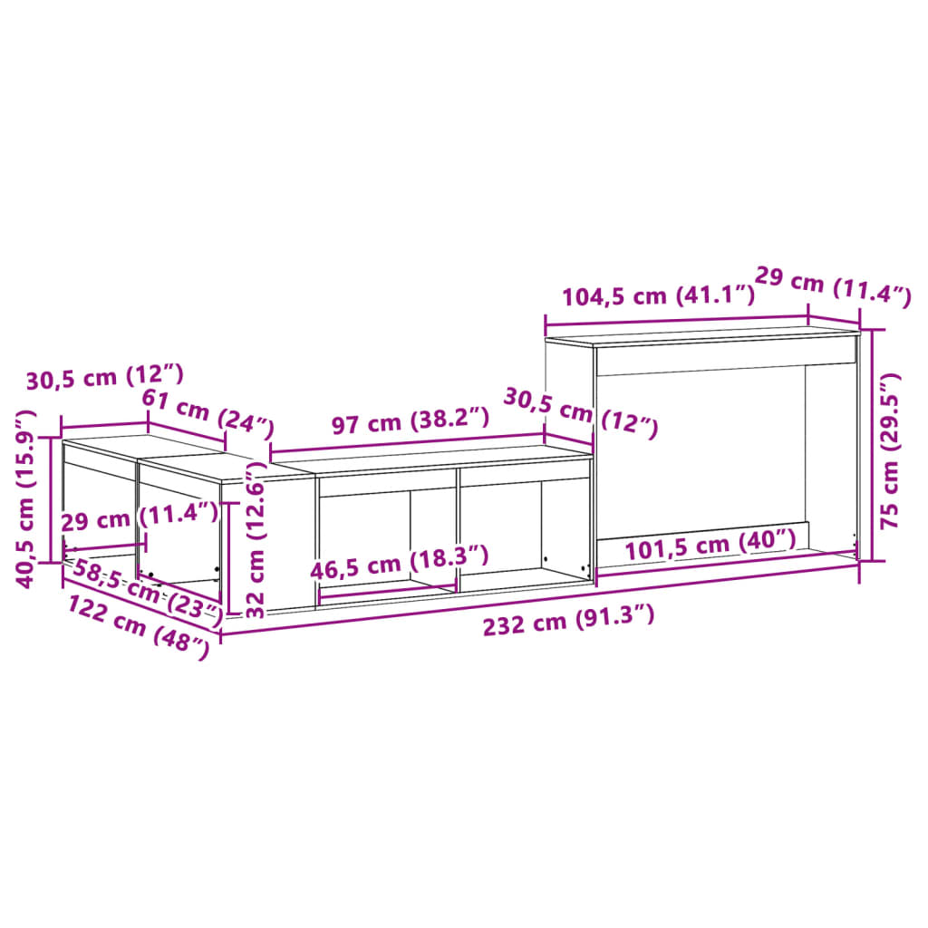 sengebord med skrivebord hvid 232x122x75 cm massivt træ fyrretræ