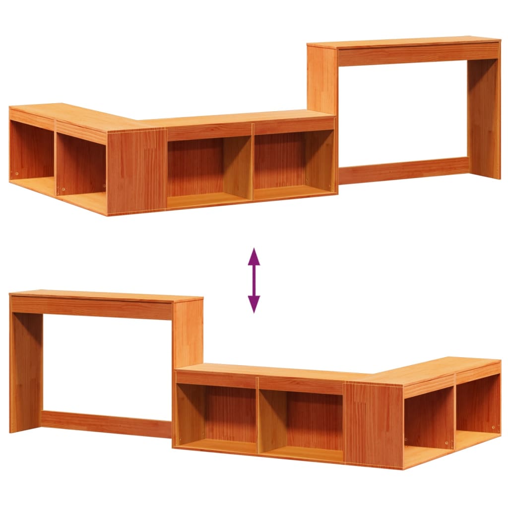 sengebord med skrivebord 222x122x75 cm massivt fyrretræ