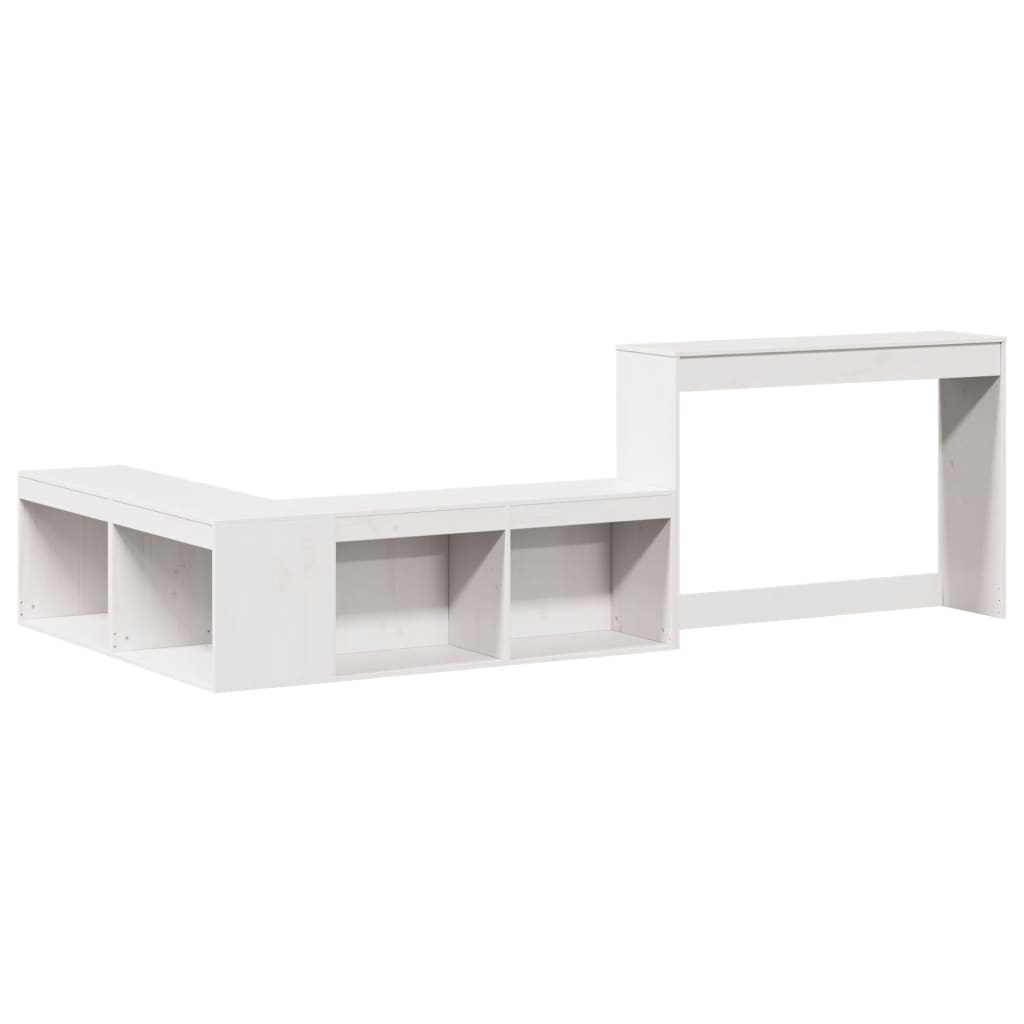 sengebord med skrivebord 222x107x75 cm massivt fyrretræ hvid