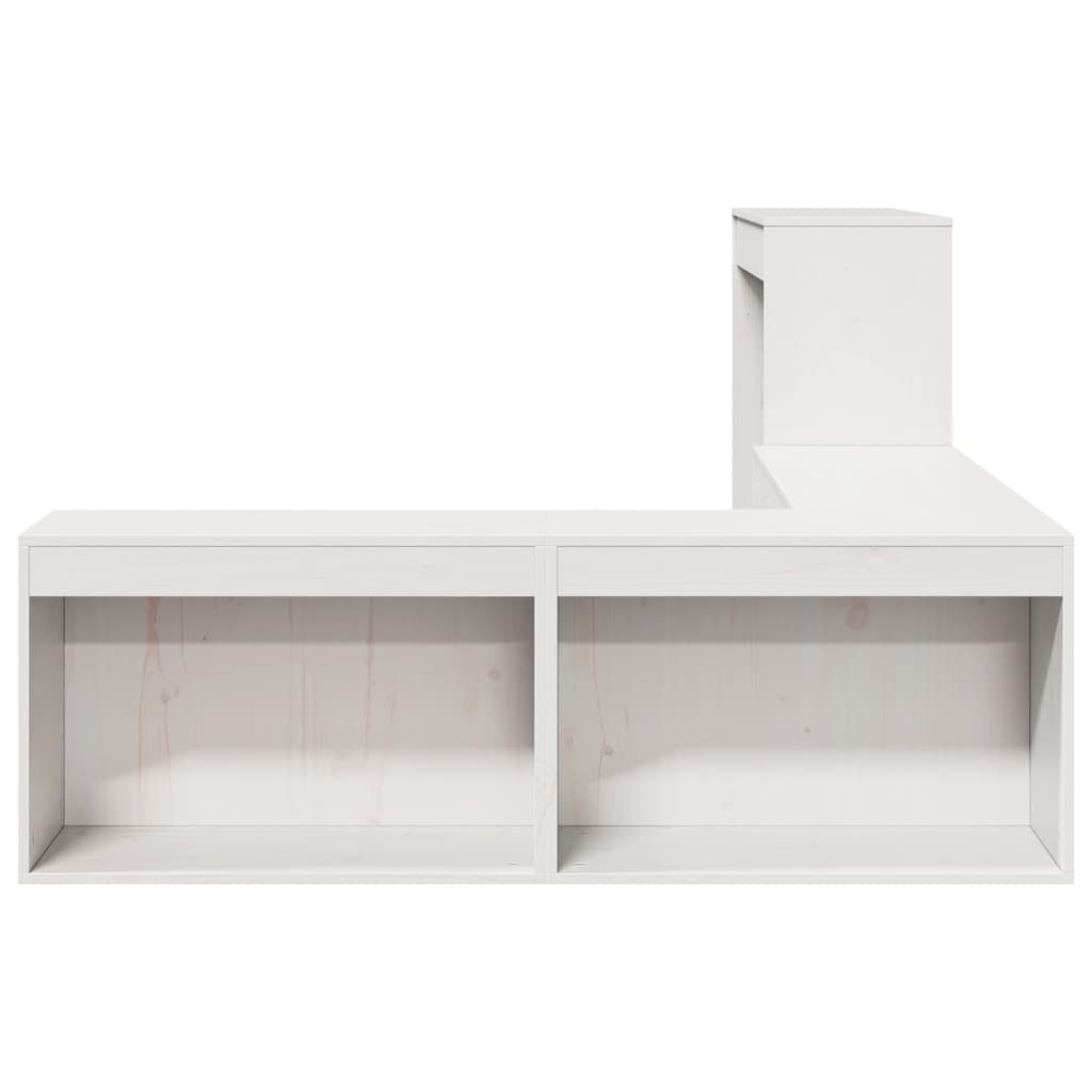 sengebord med skrivebord 232x112x75 cm massivt fyrretræ hvid