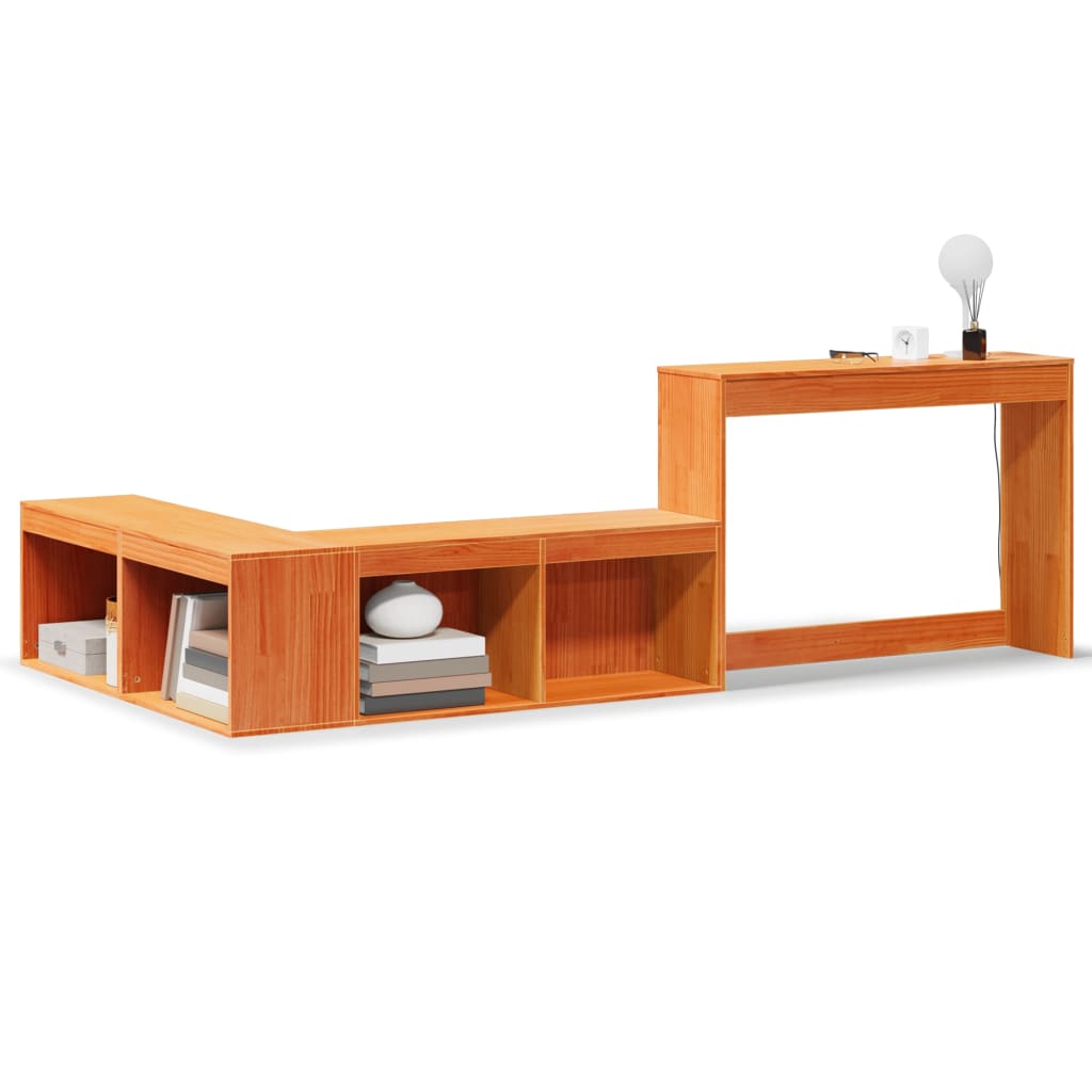 sengebord med skrivebord 232x112x75 cm massivt fyrretræ