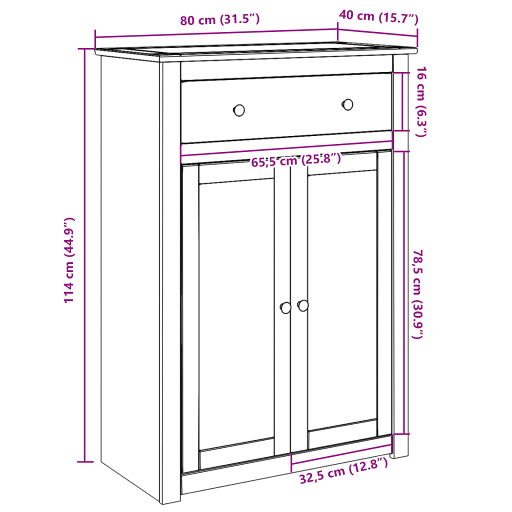 skoskab PANAMA 80x40x114 cm massivt fyrretræ