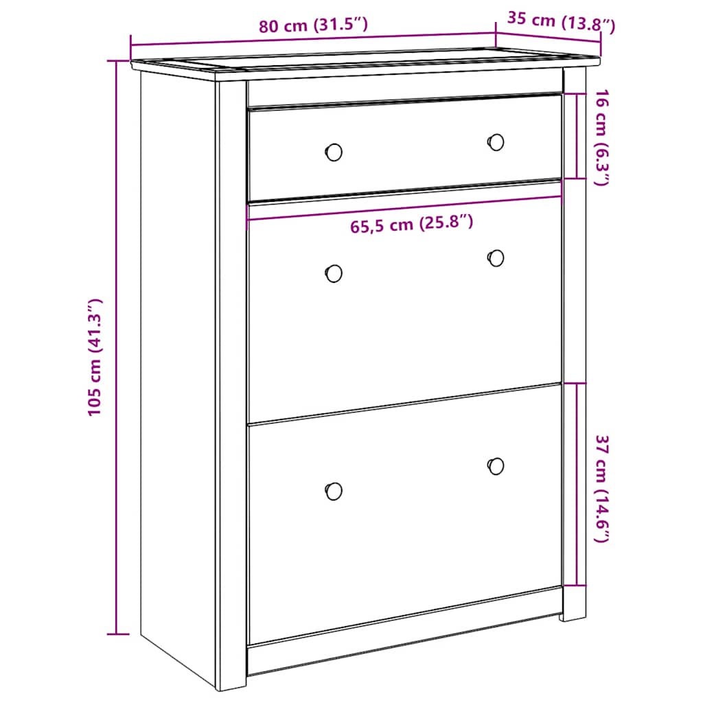 skoskab PANAMA 80x35x105 cm massivt fyrretræ