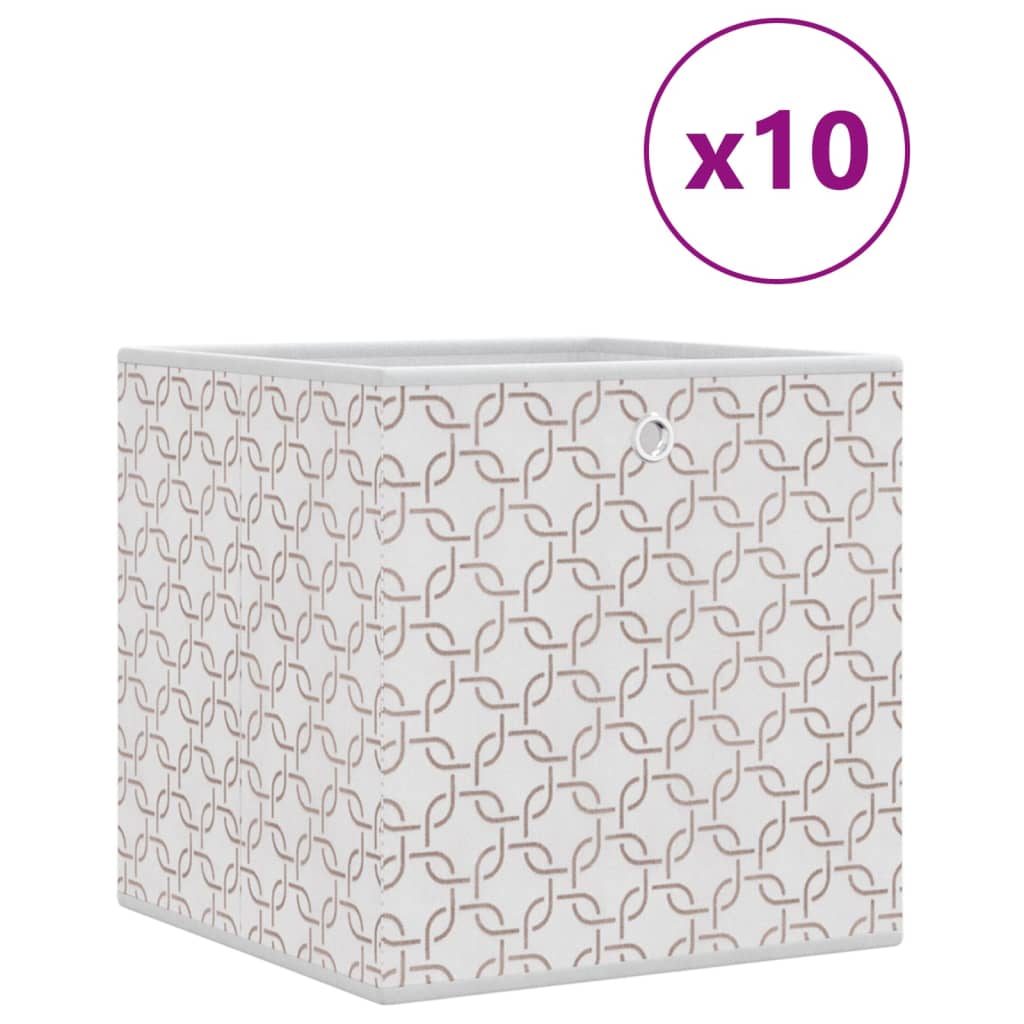 opbevaringskasser 10 stk. 32x32x32 cm foldbare stof cremefarvet