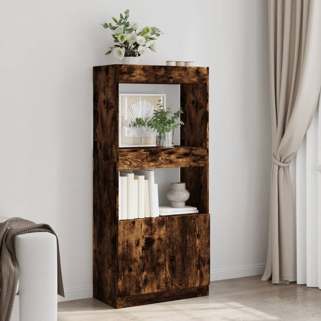 højskab 63x33x140 cm konstrueret træ røget egetræsfarve