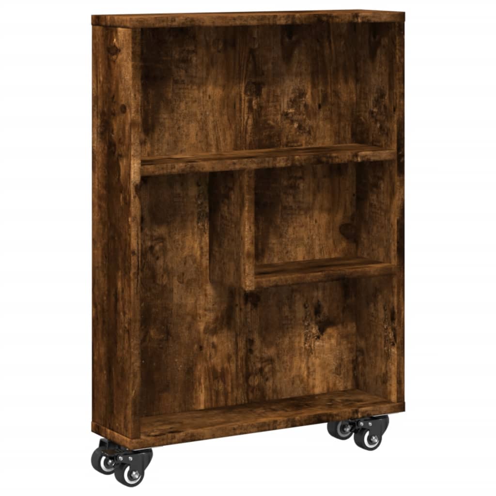 smal opbevaringsvogn 48x13x68 cm konstrueret træ røget egetræ