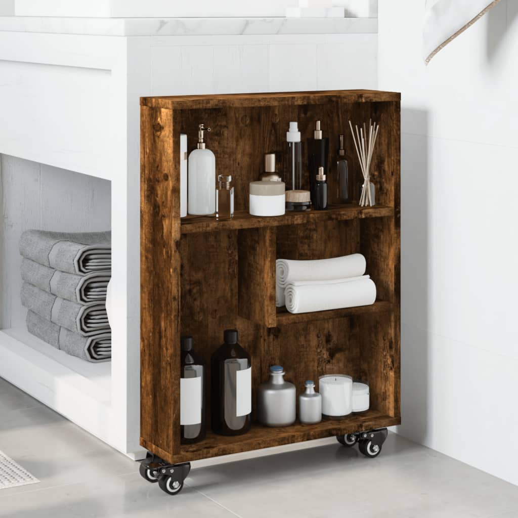 smal opbevaringsvogn 48x13x68 cm konstrueret træ røget egetræ