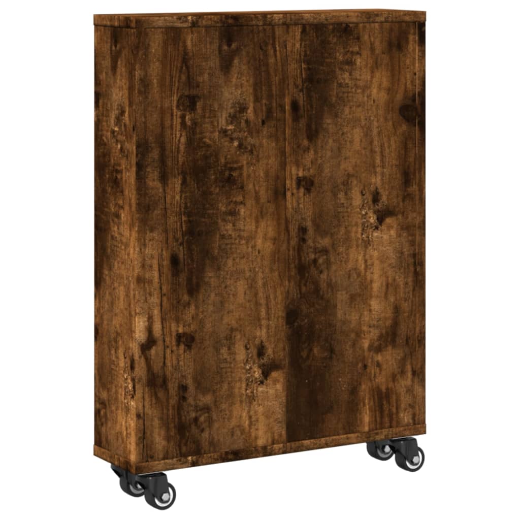 smal opbevaringsvogn 48x13x68 cm konstrueret træ røget egetræ