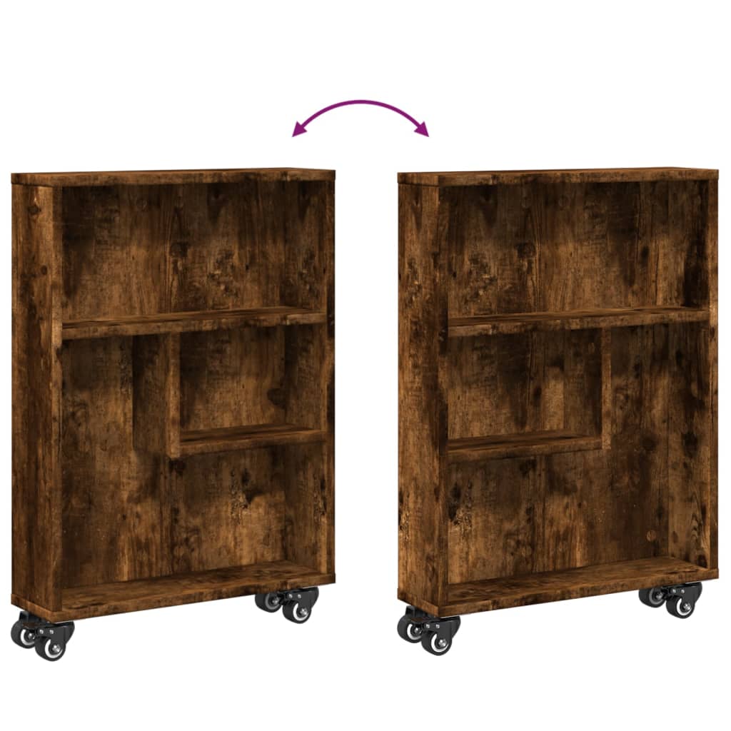 smal opbevaringsvogn 48x13x68 cm konstrueret træ røget egetræ
