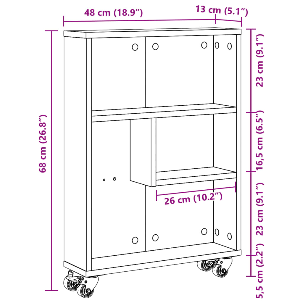 smal opbevaringsvogn 48x13x68 cm konstrueret træ røget egetræ