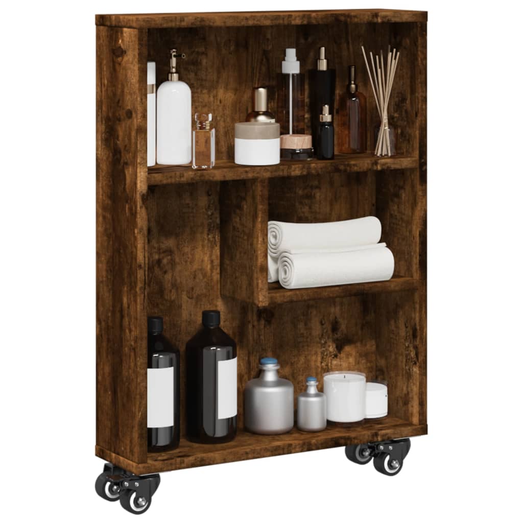 smal opbevaringsvogn 48x13x68 cm konstrueret træ røget egetræ