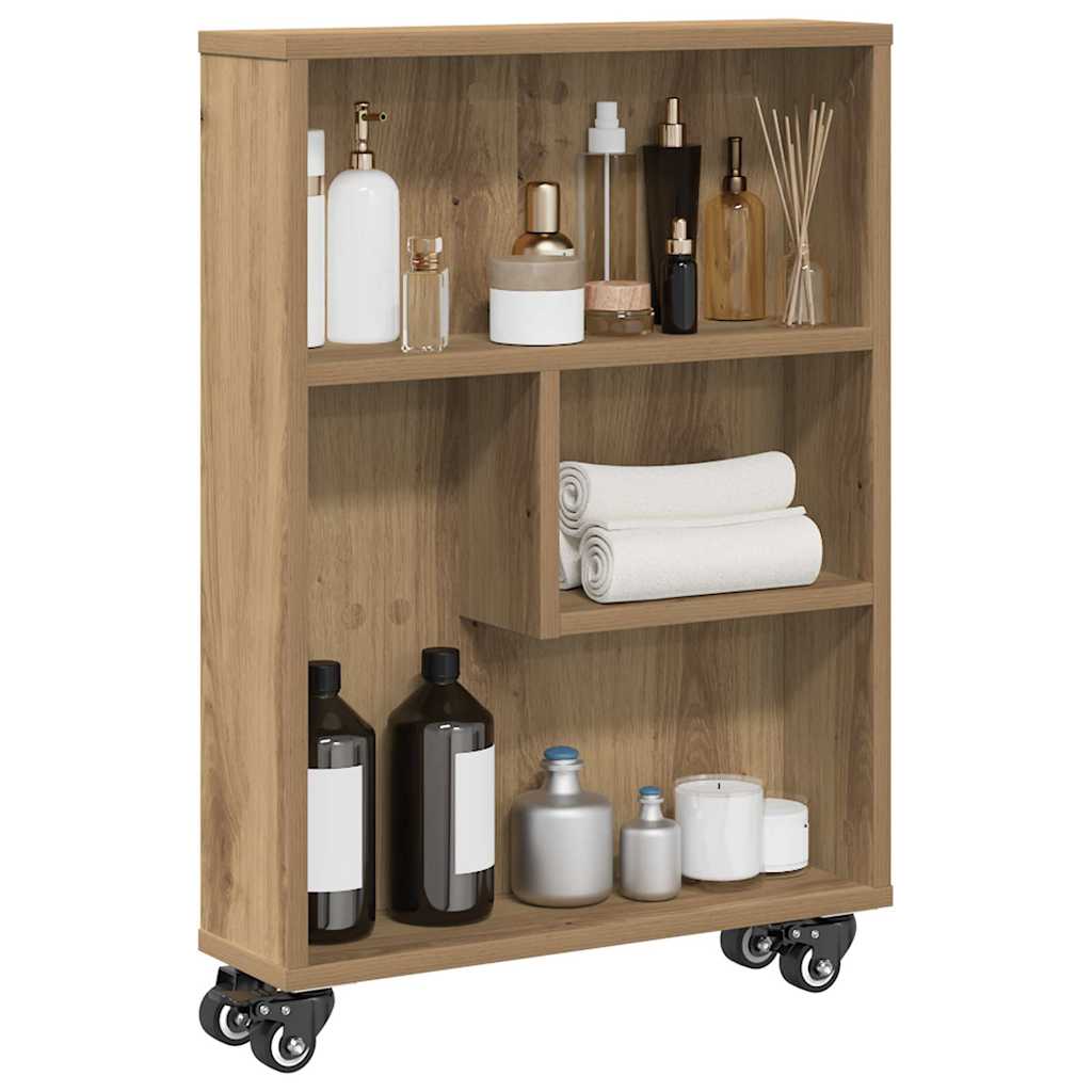 smal opbevaringsvogn 48x13x68 cm konstrueret træ egetræsfarve