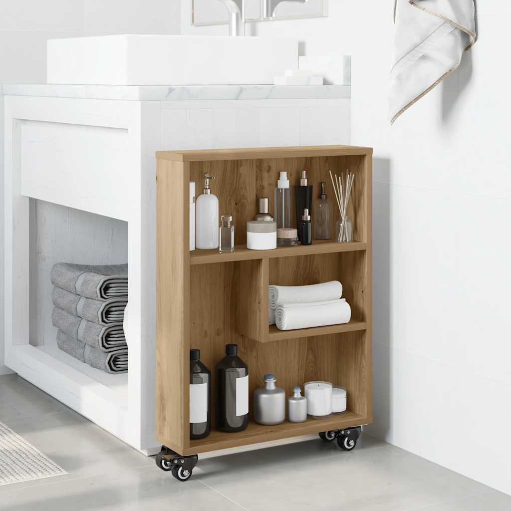 smal opbevaringsvogn 48x13x68 cm konstrueret træ egetræsfarve