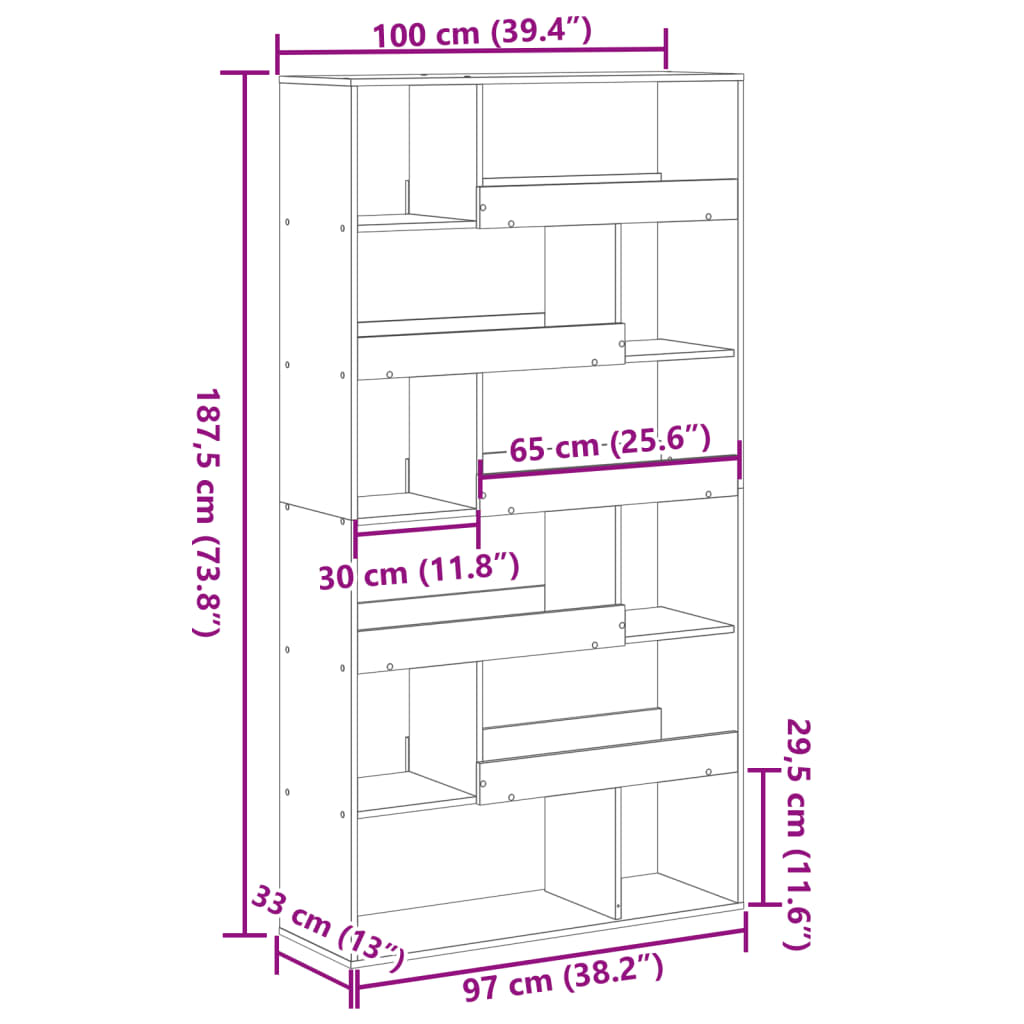 bogreol 100x33x187,5 cm konstrueret træ sonoma-eg