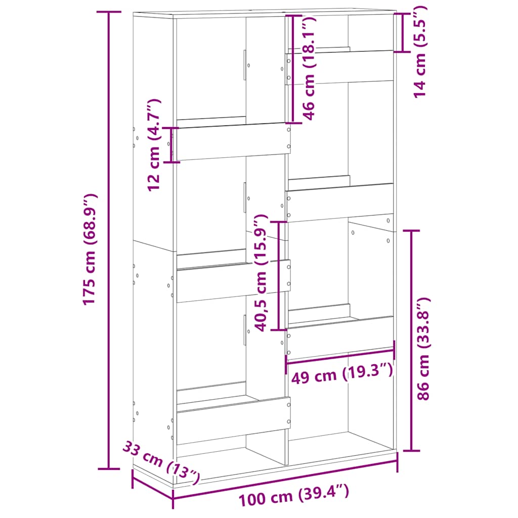 bogreol 100x33x175 cm konstrueret træ sonoma-eg