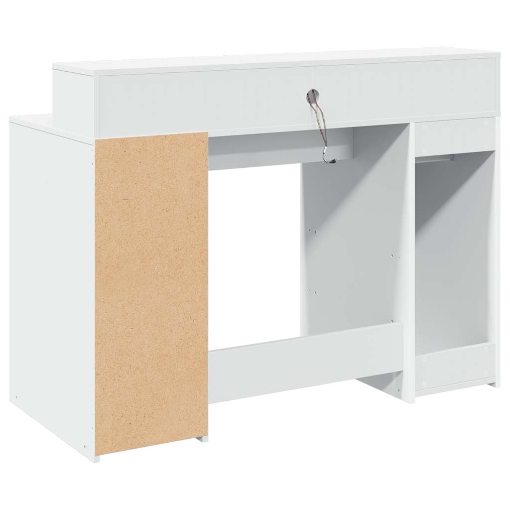 skrivebord med LED-lys 120x55x91 cm konstrueret træ hvid