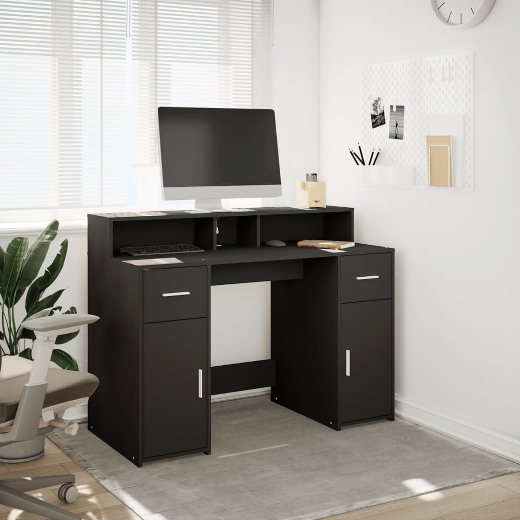 skrivebord med LED-lys 120x55x91 cm konstrueret træ sort