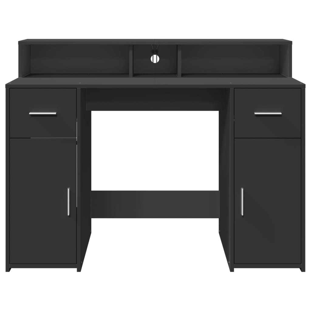 skrivebord med LED-lys 120x55x91 cm konstrueret træ sort