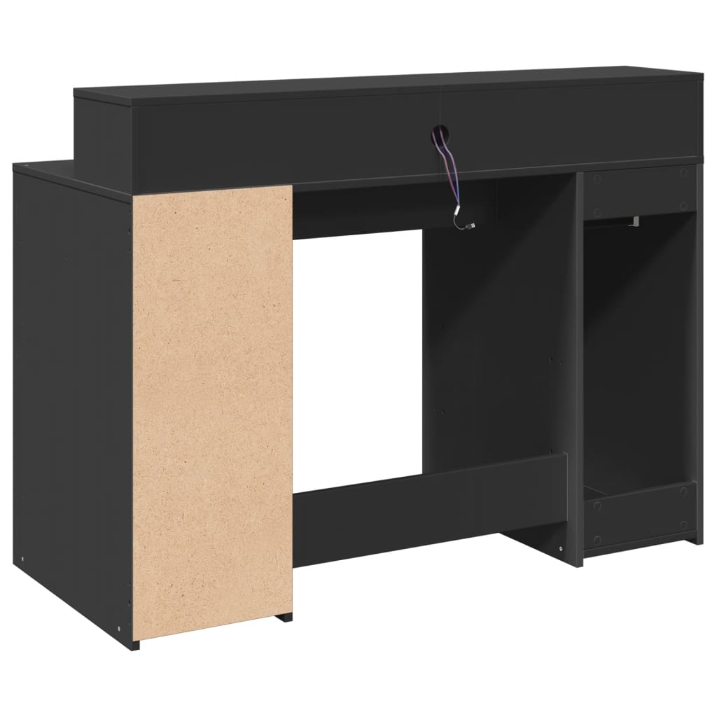 skrivebord med LED-lys 120x55x91 cm konstrueret træ sort