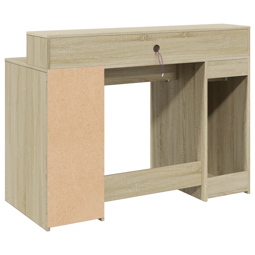 skrivebord med LED-lys 120x55x91 cm konstrueret træ sonoma-eg