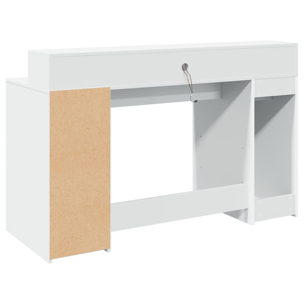 skrivebord med LED-lys 140x55x91 cm konstrueret træ hvid