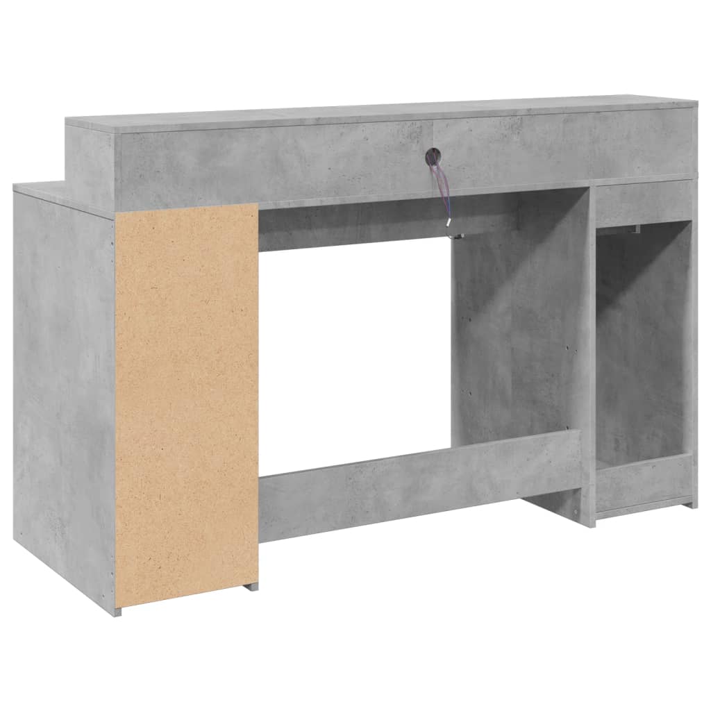 skrivebord med LED-lys 140x55x91 cm konstrueret træ betongrå