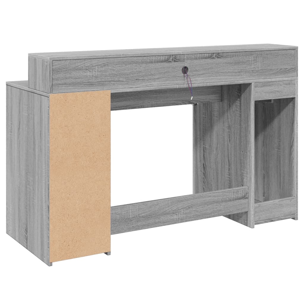 skrivebord m. LED-lys 140x55x91 cm konstrueret træ grå sonoma