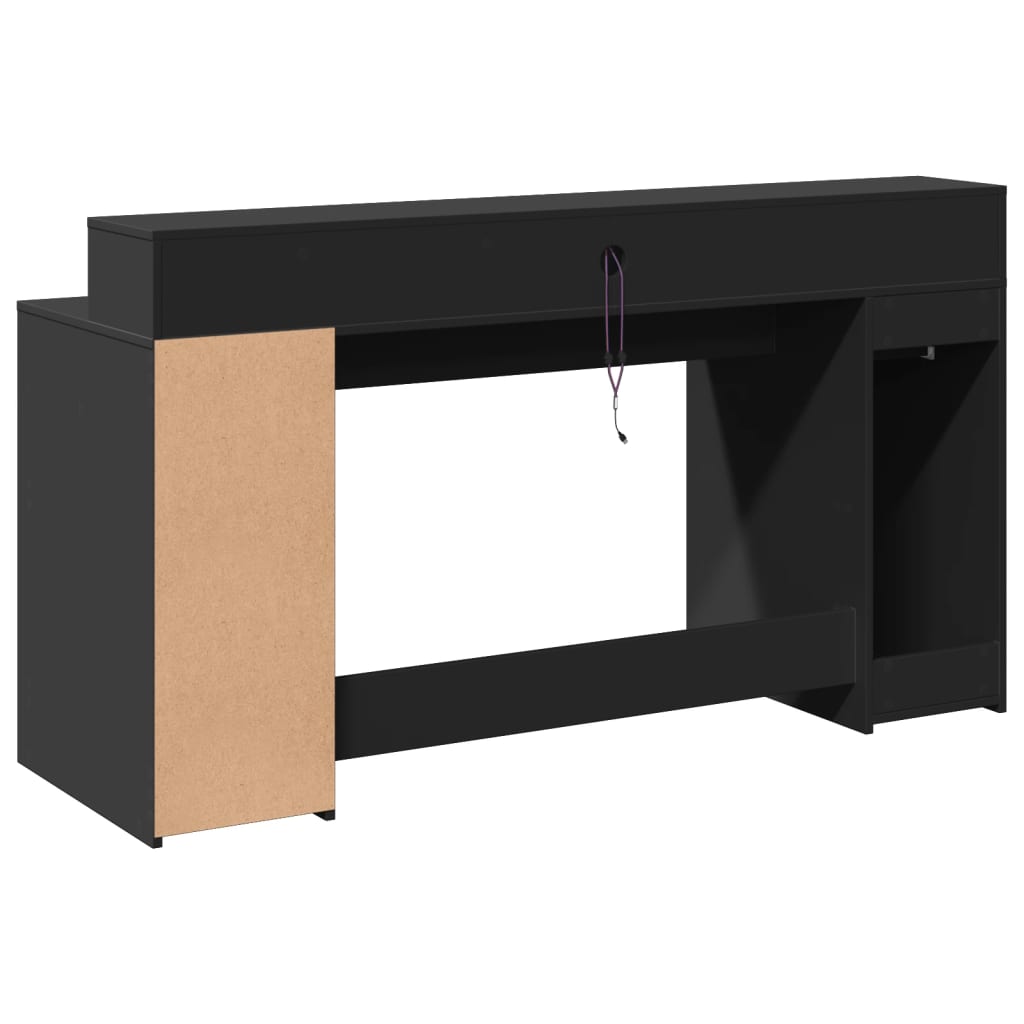 skrivebord med LED-lys 160x55x91 cm konstrueret træ sort