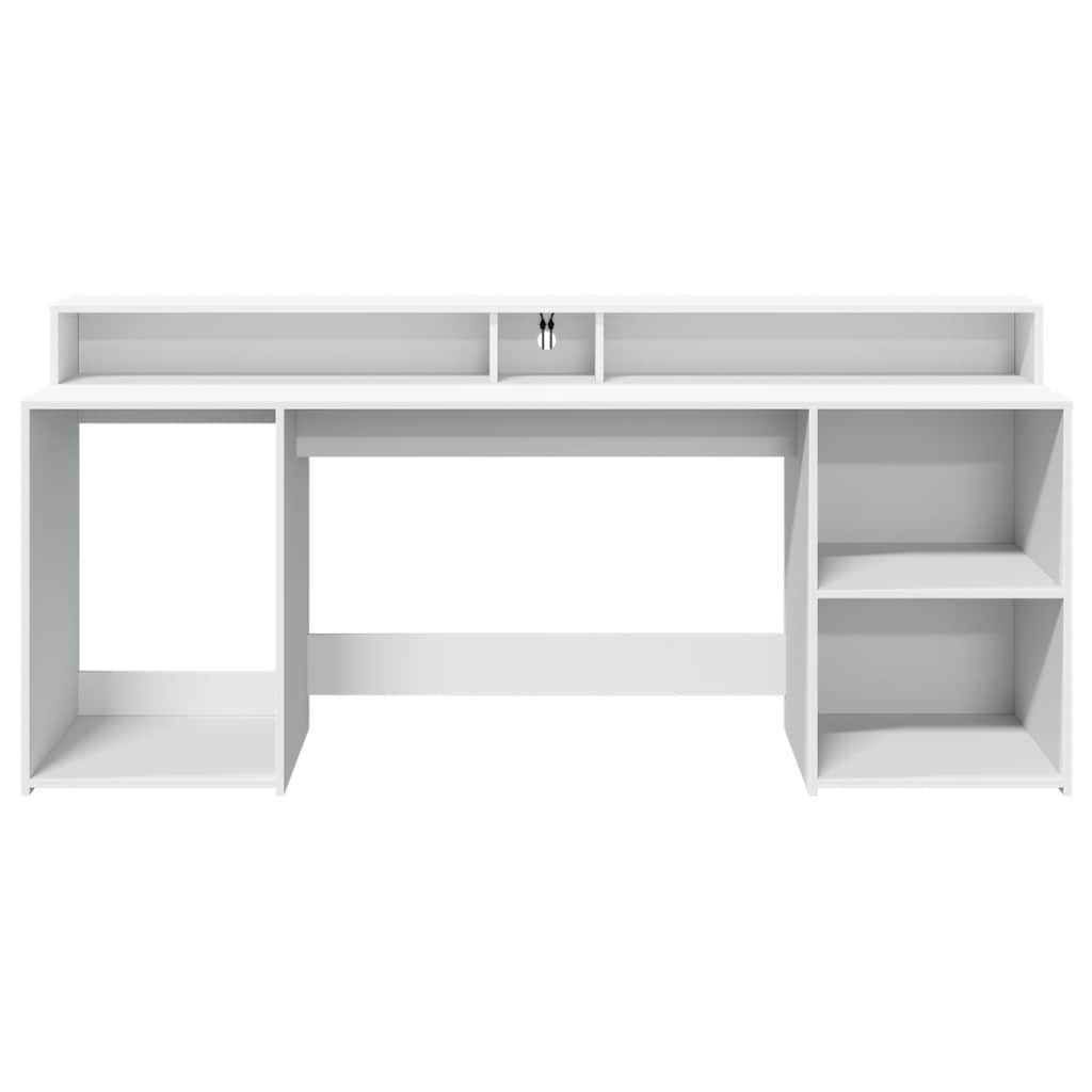 skrivebord med LED-lys 200x155x91 cm konstrueret træ hvid