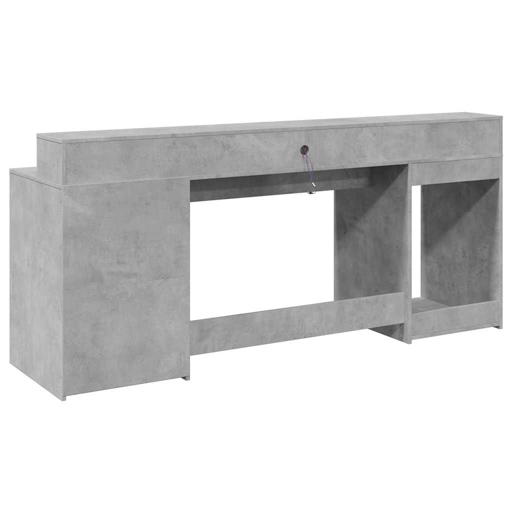 skrivebord med LED-lys 200x55x91 cm konstrueret træ betongrå