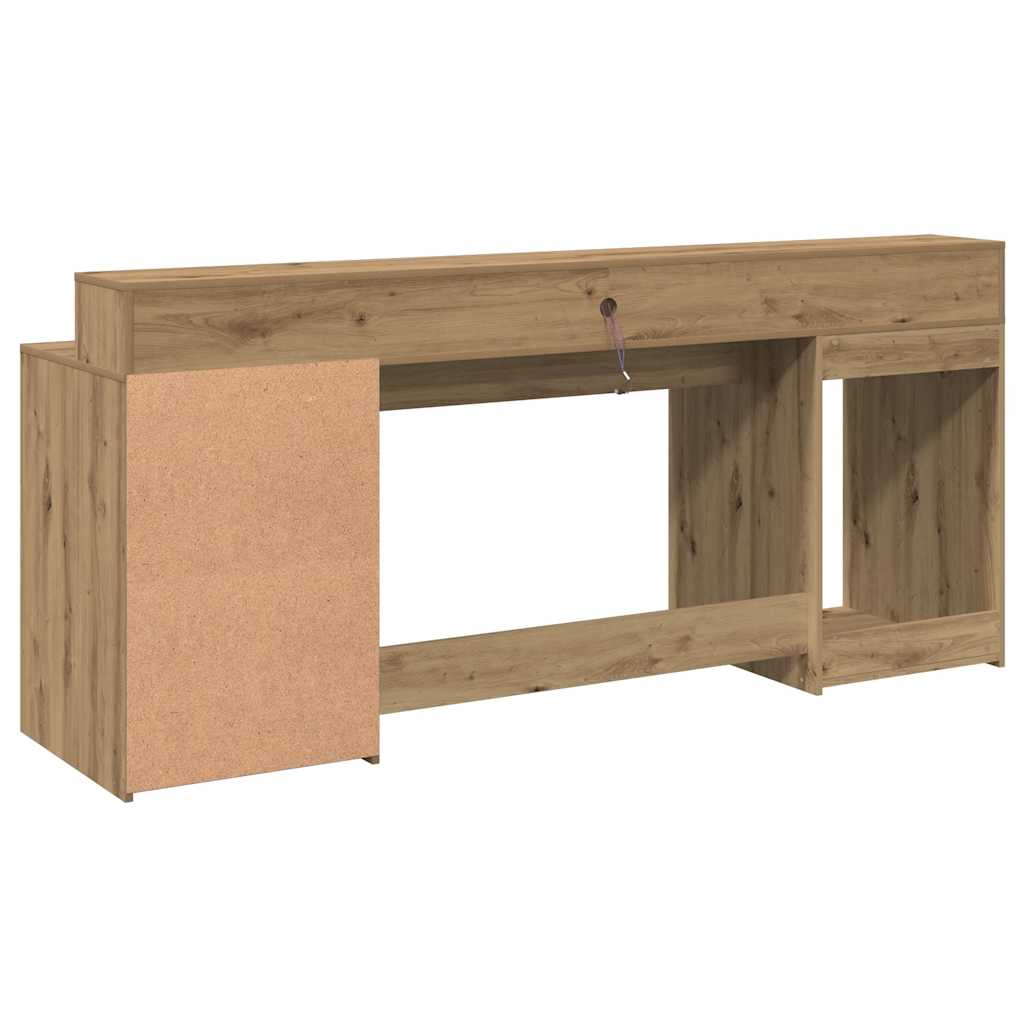 skrivebord med LED-lys 200x55x91 cm konstrueret træ gammelt eg