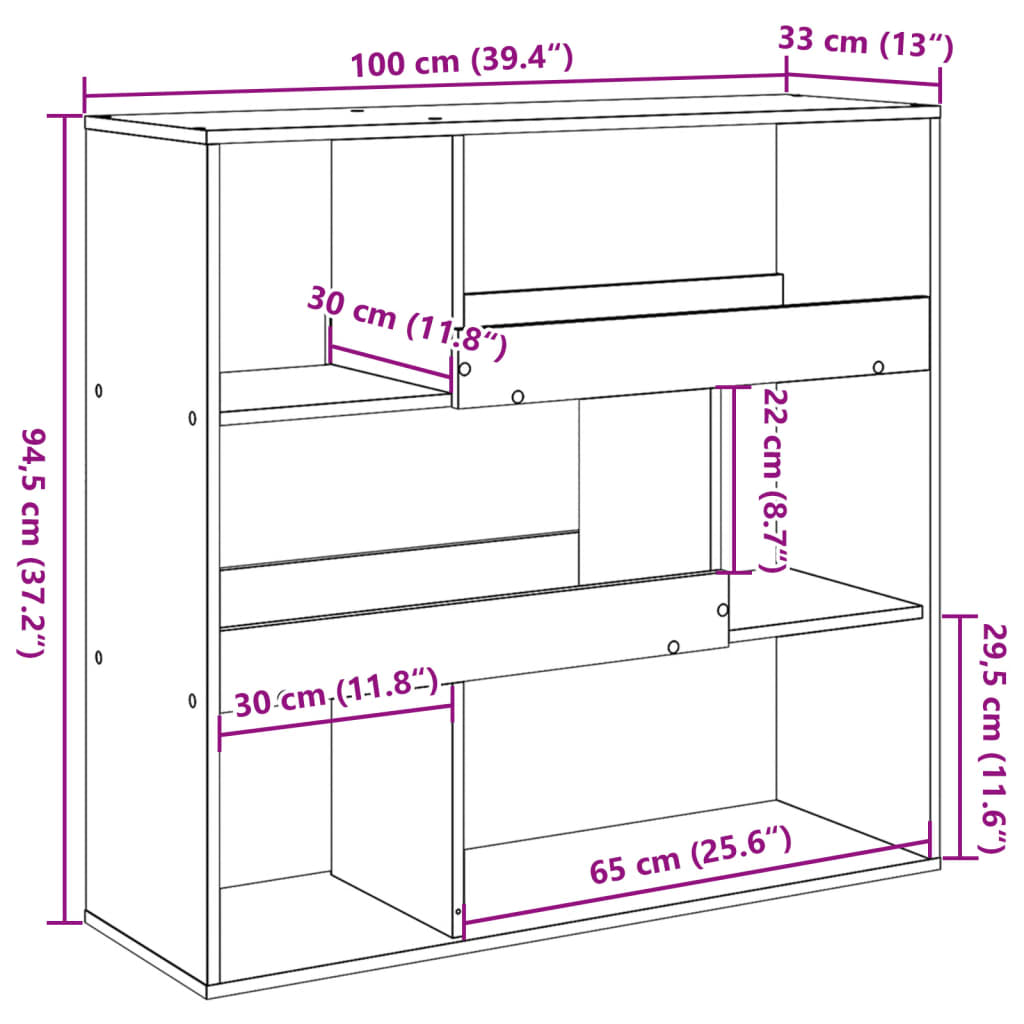 rumdeler 100x33x94,5 cm konstrueret træ grå sonoma-eg