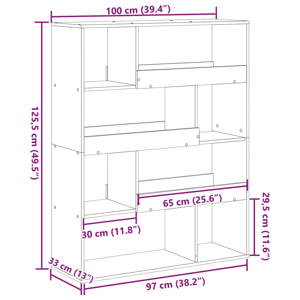 rumdeler 100x33x125,5 cm konstrueret træ grå sonoma-eg