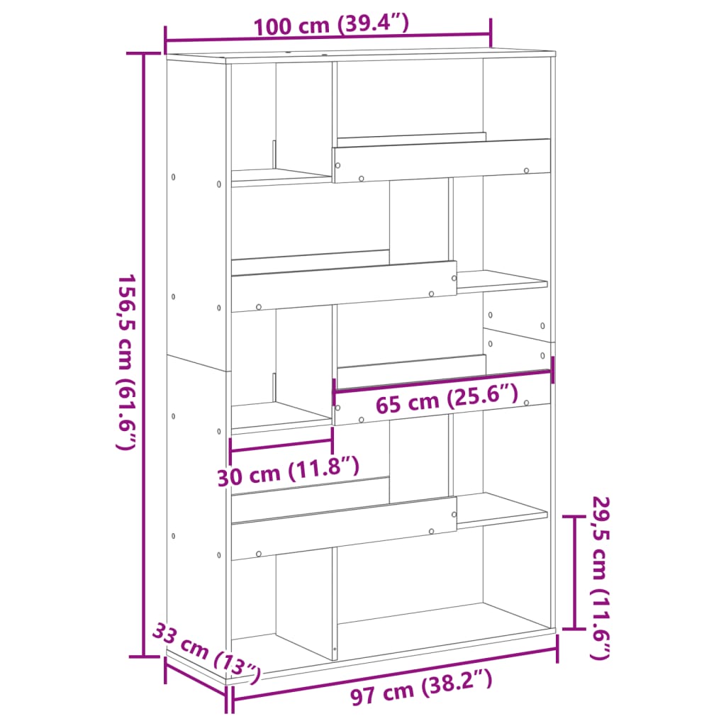 rumdeler 100x33x156,5 cm konstrueret træ betongrå