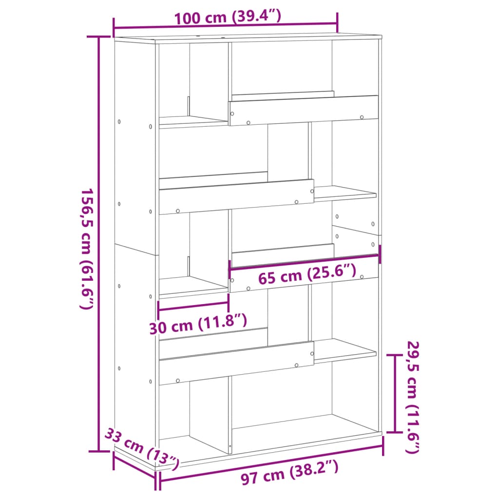rumdeler 100x33x156,5 cm konstrueret træ egetræsfarve