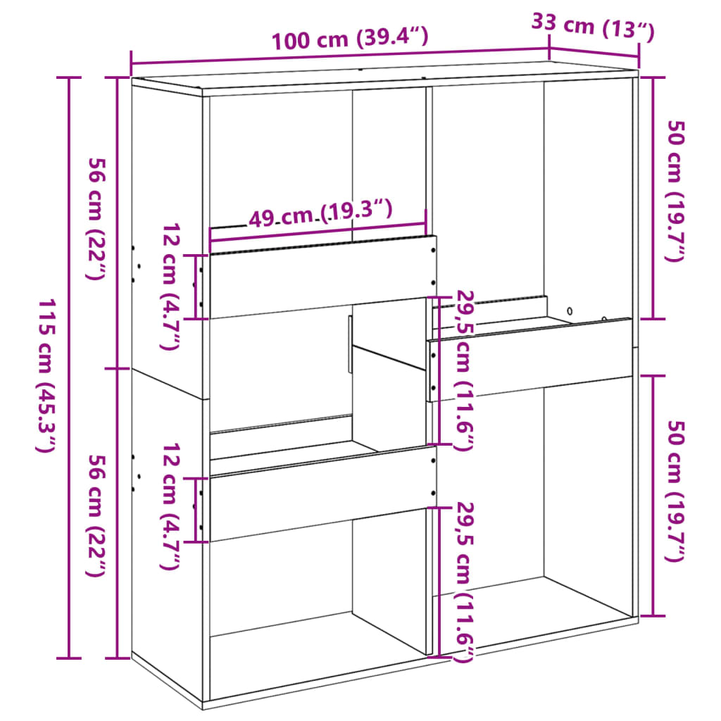 rumdeler 100x33x115 cm konstrueret træ hvid