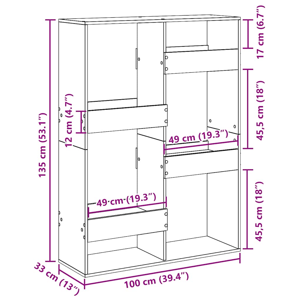 rumdeler 100x33x135 cm konstrueret træ sort