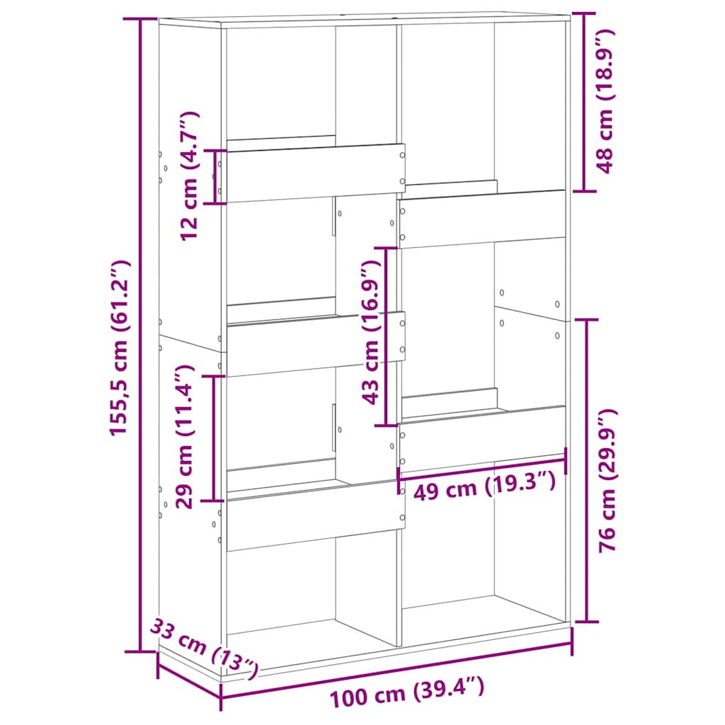 rumdeler 100x33x155,5 cm konstrueret træ sort