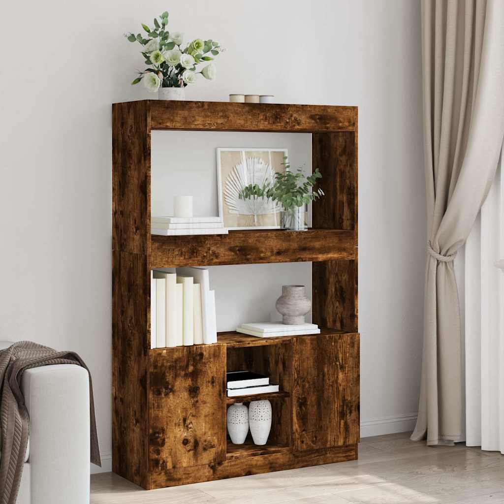 reol 92x33x140 cm konstrueret træ røget egetræsfarve