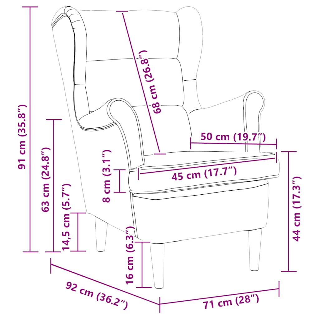 lænestol 74x84x100 cm linnedstof hvid