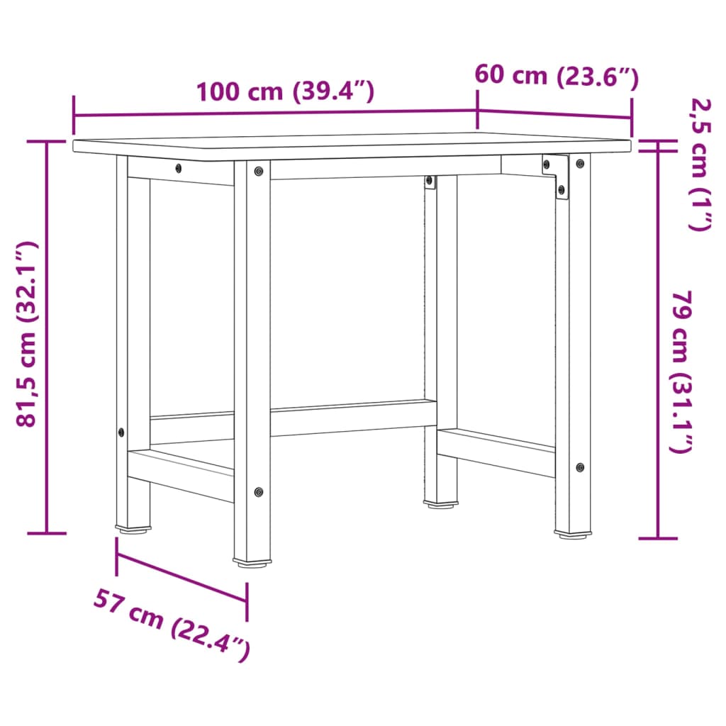 arbejdsbænk 100x60x81,5 cm massivt bøgetræ rektangulær