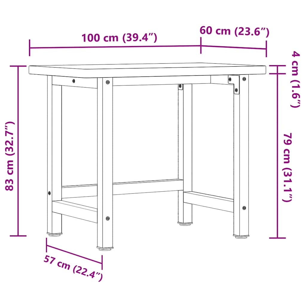 arbejdsbænk 100x60x83 cm massivt bøgetræ rektangulær