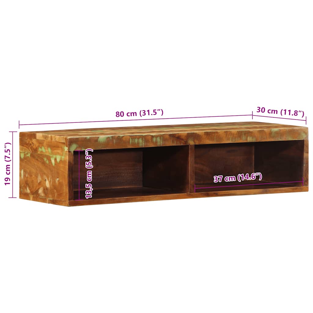 væghængt tv-skab 80x30x19 cm massivt genbrugstræ