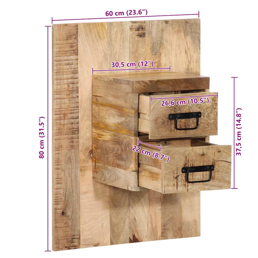 sengeskab 60x32x80 cm massivt ru mangotræ