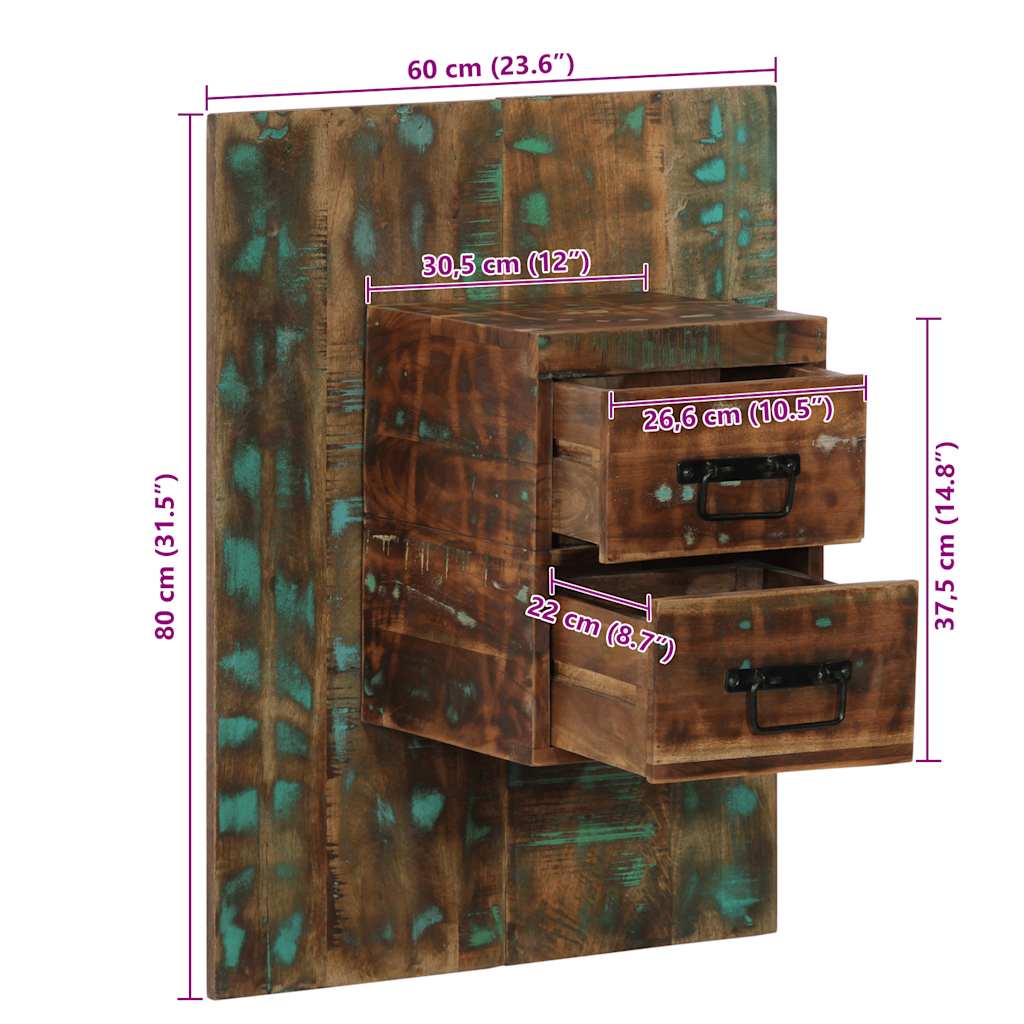 sengeskab 60x32x80 cm massivt genbrugstræ flerfarvet
